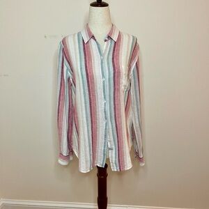 Rails Charli Tropic Stripe Button Down Linen Blend Shirt S